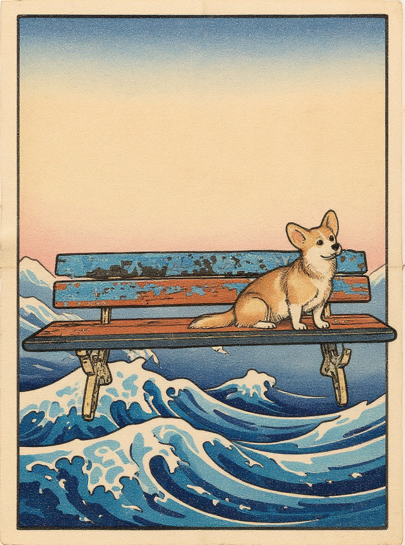Portrait de corgi style Hokusai - ukiyo-e japonais
