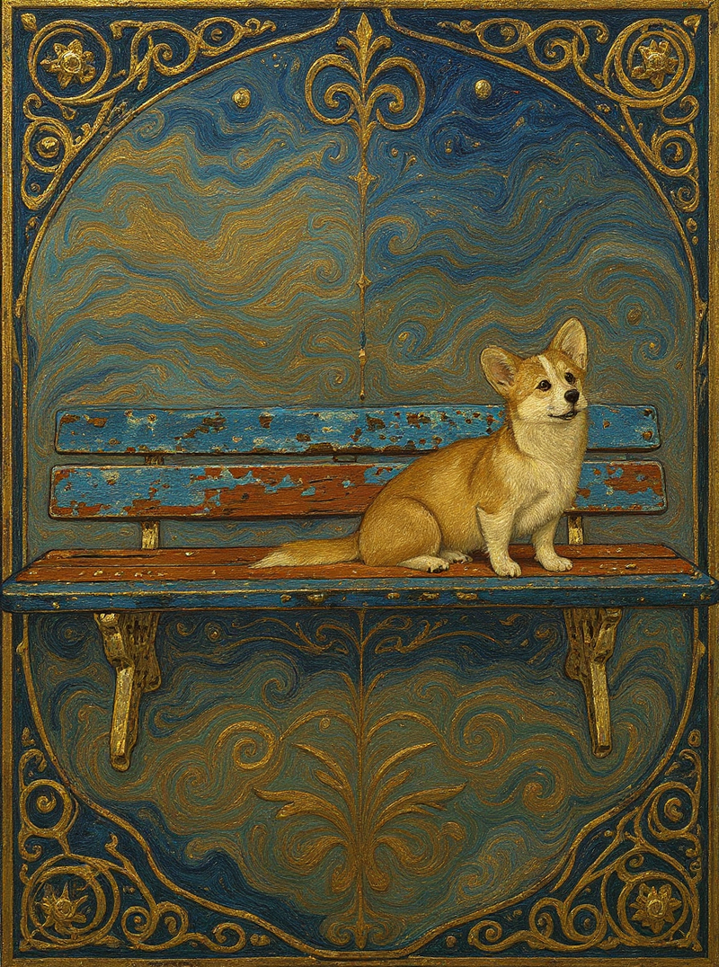 Portrait de corgi style Gustav Klimt - dorures art nouveau
